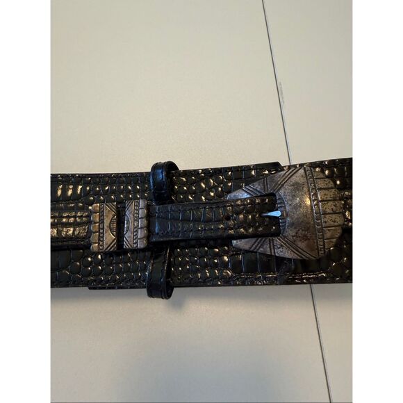 Vintage Chacon Ranger Belt Black Crocodile Sterling Silver 4 Piece Buckle Sz 30 main image 12